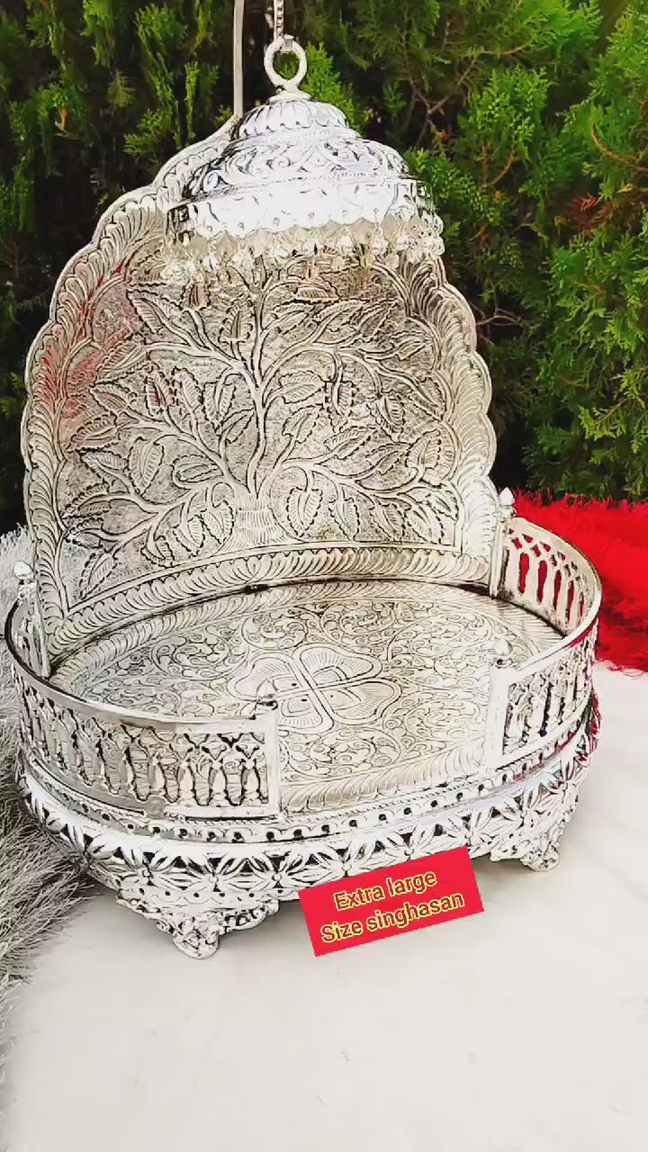 Antique finish German silver singhasan with detachable chatar for idol